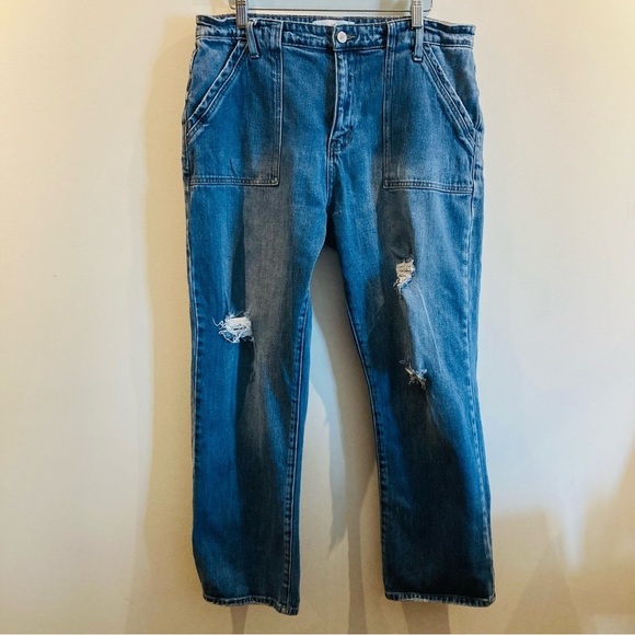 KANCAN Sz 13 High Rise Slim Patch Pockets Mid Wash Distressed Straight Jeans - Picture 2 of 13